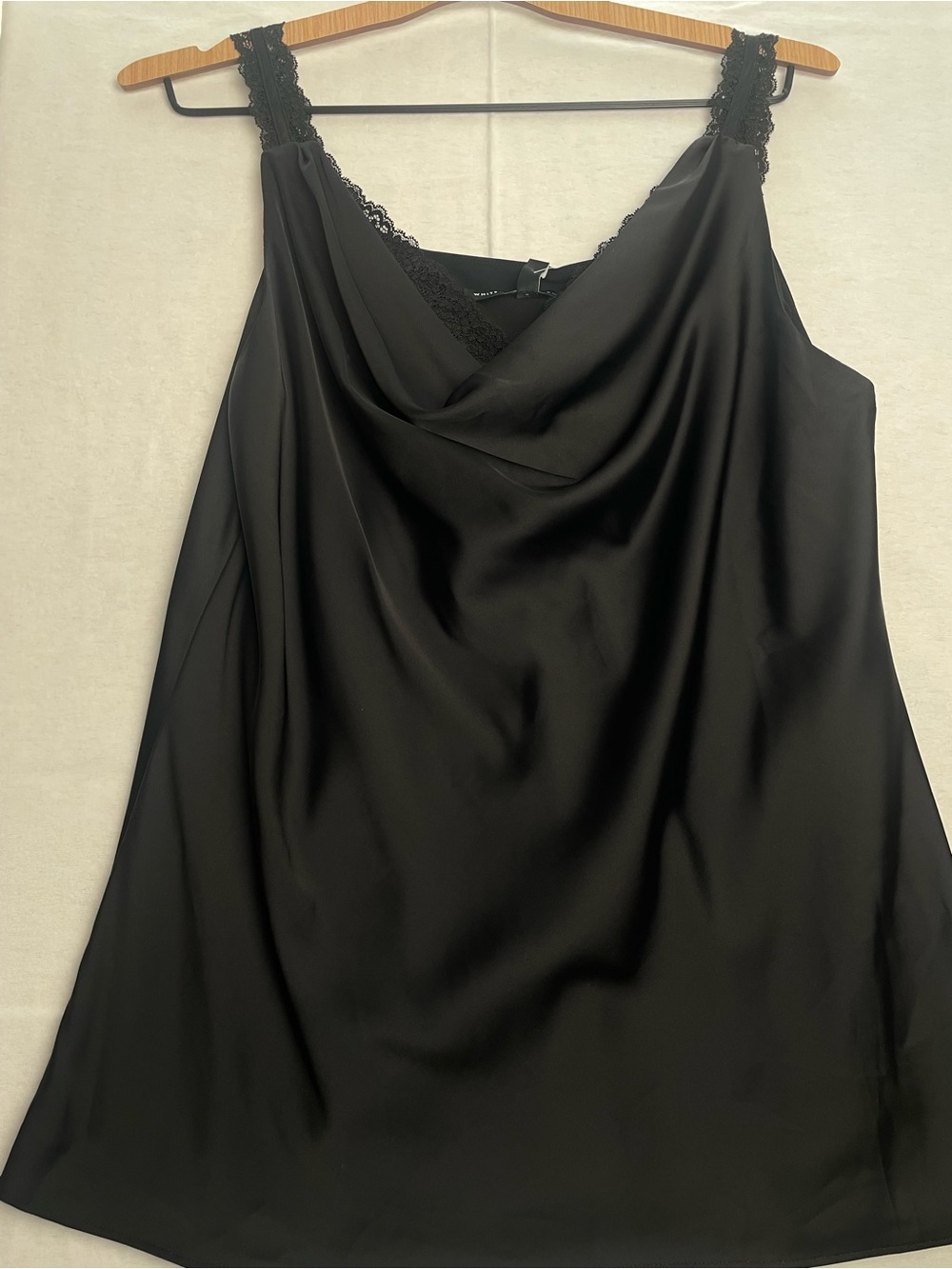 White House Black Market Black Satin Cowl Neck Lace Strap Tank